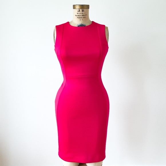 Hot Pink Barbiecore Stretchy Calvin Klein Dress - Size 2 Career Office Siren - Picture 1 of 9